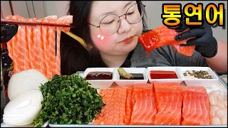 연어먹방, 통연어와 연어국수 먹방 리얼사운드 Raw Salmon Sushi & Salmon Noodles MUKBANG, EATING SHOW, REAL SOUND, ASMR