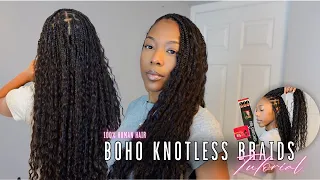 FULL KNOTLESS BOHO BRAIDS TUTORIAL | 100% Human Hair | YWigs