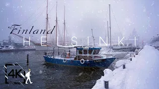 Helsinki, Finland 🇫🇮 Coastal Winter Walk in Heavy Snowfall 4K UHD