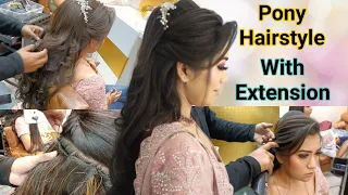 Wedding Party Hairstyle Step By Step Tutorial ||Pony Hairstyle|| With Hair Extension || By Salonfact
