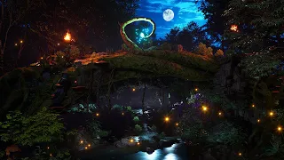Enchanted Elven Forest Ambience ✨🌕 Fall Asleep in a Calm magical Night | Nature Night & Water Sounds