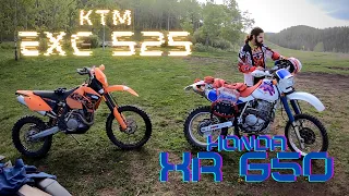 KTM EXC 525 and Honda XR 650- Hill climbs, single track, bails, puddles flat tire