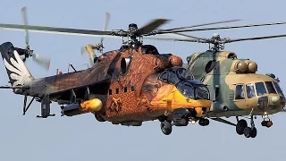 MI-24 Hind Helicopters in Army Russian Destruction Sky