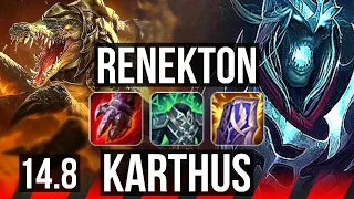 RENEKTON vs KARTHUS (TOP) | 5k comeback, 6 solo kills, 39k DMG, 14/4/8 | BR Challenger | 14.8