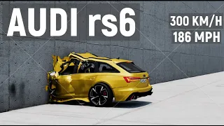 Audi rs6 crashes to the WALL 😳 300 km/h | Realistic Crash Test