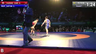 Round 1 FS - 70 kg: Hassan YAZDANI CHARATI (IRI) df. Zhan SAFYAN (BLR) by TF, 12-1