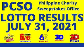 LOTTO RESULTS | JULY 31, 2021 | Grand Lotto 6/55 | Lotto 6/42 | 6Digits | 3Digit | EZ2 | PCSO
