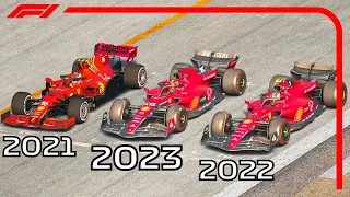 Ferrari F1 2023 SF-23 vs Ferrari F1 2022 vs Ferrari F1 2021 - Monza Circuit