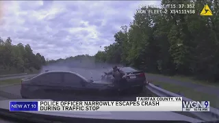 Video shows Virginia officer evade crash during traffic stop