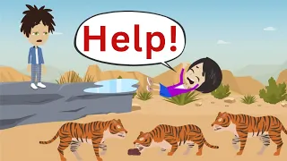 Lisa FALLS into a TIGERPIT! | Basic English conversation | Learn English | Like English