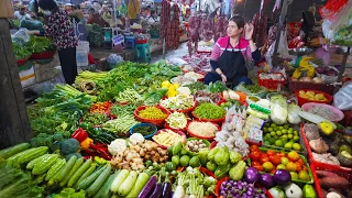Amazing countryside food market, massive food supplies, Cambodian food market