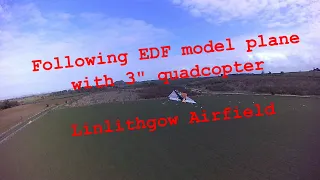 Chasing an EDF model plane prototype with a FPV quadcopter, onboard video.
