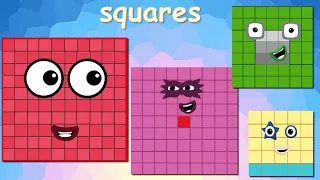 Numberblocks Squares 4, 9, 16, 25, 36, 49, 64, 81, 100 | Learn to count with square club