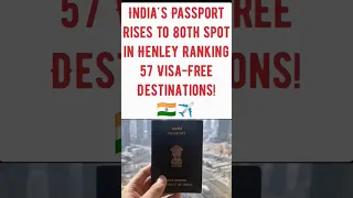 India's Passport Rises to 80th Spot in Henley Ranking 57 Visa-Free Destinations.