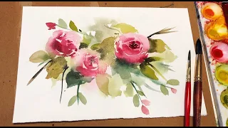 Watercolor  Painting for Beginners Loose Rose Floral/ Real Time Tutorial/ wet on wet Technique