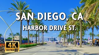 Driving San Diego, California, USA - Harbor Drive Street - 4K Video With Live Street Sound