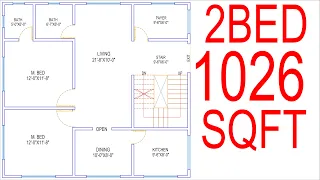 HOUSE PLAN DESIGN | EP 61 | 1026 SQUARE FEET 2 BEDROOMS HOUSE PLAN | LAYOUT PLAN