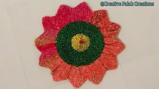 Sunflower 🌻 Doormate/पुरानी साड़ियों से बनाएं सूरजमुखी के फूल की डिजाइन वाला पायदान/Rangoli paydan.