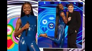 AJ Odudu suffered a backstage wardrobe malfunction and needed LUBE to slip into her skintight