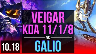 VEIGAR vs GALIO (TOP) | 1.4M mastery points, KDA 11/1/8, 600+ games | BR Challenger | v10.18