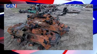 Russian tank graveyard: Drone footage shows destroyed Russian tanks near Kyiv in Ukraine