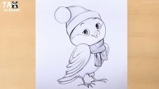 Cute Bird in cap pencildrawing@TaposhiartsAcademy