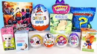 СЮРПРИЗ MIX! ЛЕДИ БАГ, Игра в Кальмара, ДРАКОНЫ, Capybara, Ми-ми-мишки Unboxing Kinder Surprise