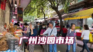 广州早市，广州沙园市场，菜市场，赶集，广州市民逛菜市场，新鲜蔬菜，农副产品，猪牛羊肉，活鱼，衣服鞋子，甘蔗水果，宠物花鸟