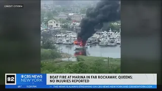 Boat fire at marina in Far Rockaway, Queens