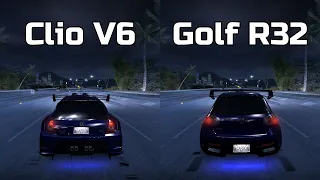 Renault Clio V6 vs Volkswagen Golf R32 - Need for Speed Carbon (Drag Race)