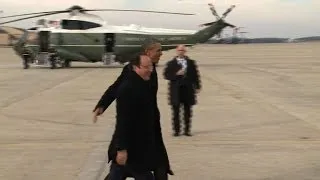 French President arrives in US, greeted by Obama. Duration: 01:01