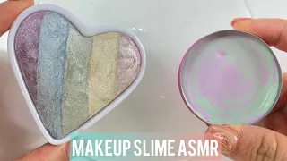 Mixing Makeup Eyeshadow Lipstick & Glitter into clear Slime! Satisfying slime