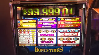 Chasing a $99,999.01 Progressive on $3 spins of Bonus Times 2x 5x 10x