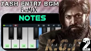 Yash (Rocky) | Entry bgm | ReMiX | kgf 2 | Piano Notes