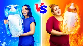 Hot vs Cold Challenge / Mom on Fire vs Icy Mom