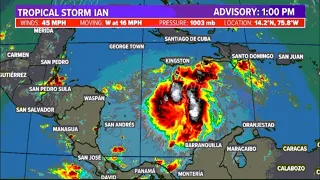 Tracking Tropical Storm Ian: Forecast track, spaghetti models, cone and satellite image