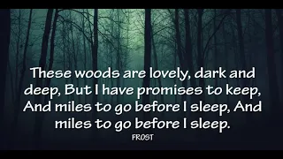 Robert Frost's poem...The woods are lovely dark & Deep.