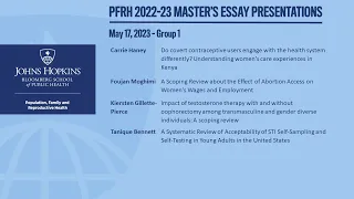 PFRH 2022-23 Master’s Essay Presentations - May 17 - Group 1