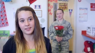 Returning soldier surprises daughter during interview