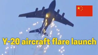 Y20 aircraft launching flares - Chinese military infrared countermeasures