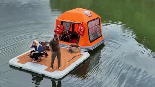 WE BUILT A TERRACE FOR OUR FLOATING TENT l 24 Hour Camping on the Lake