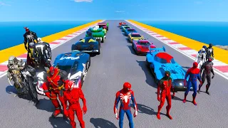 Ramps jump battle Spiderman vs Venom team Hot Wheels superheroes cars Spidermans cars GTA V mods