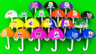Rainbow CLAY: Looking For Numberblocks, Alphablocks with SLIME in Colorful Umbrella Shapes! ASMR