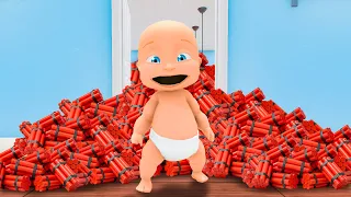 Baby EXPLODES Evil Daddy's House!