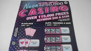 2024-04-01 Ontario Lottery OLG Instant Scratch Ticket #2410 $20 Neon Casino  #001  - ASMR