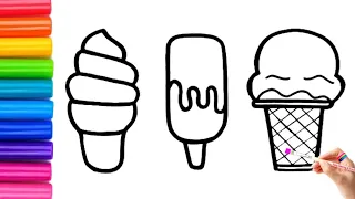 How to draw cute and easy Ice Cream | Easy Drawing, Painting and Coloring for Kids & Toddlers
