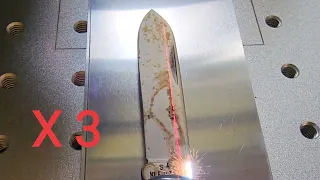 Laser cleaning a rusty knife.