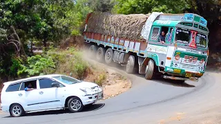 Dare Drive At Risky Ghat Down Turnings | Truck Driving Skills | Truck Lorry Videos | Trucks In Mud