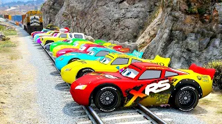 GTA 5 Spiderman Cars 3 DisneyCars Lightning McQueen, Cruze Ramirez, Mack Can Stop the train Ep.35