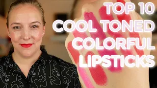 TOP 10 COOL TONED COLORFUL LIPSTICK // Best reds, pinks & purples for fair skin w/ a cool undertone